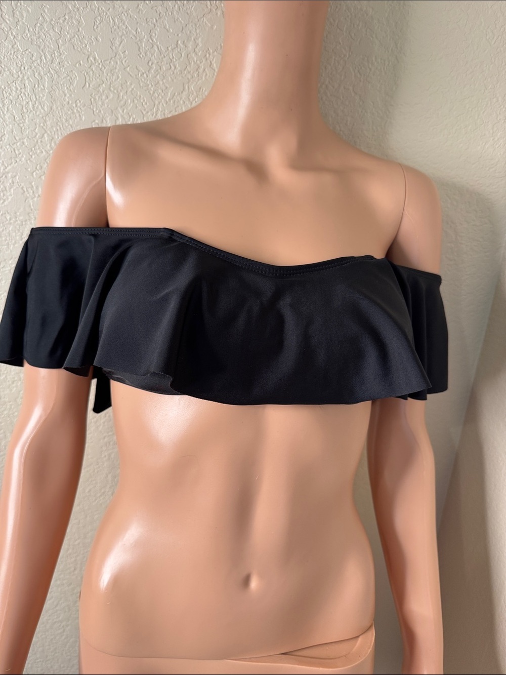 Strapless Black Peplum Crop Top bikini ruffle sleeveless worn 2 ways padded SM